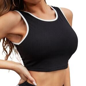 Shein Contrast Trim Black Crop Tank | Sleeveless Ringer Top | Size S